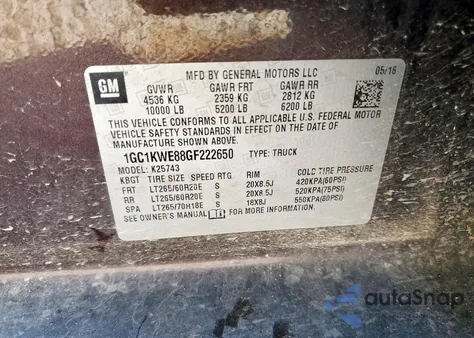 2016 Chevrolet Silverado K2500 Heavy Duty Ltz из США, поврежденный, VIN 1GC1KWE88GF222650